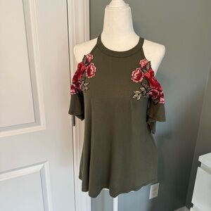 Francesca’s Embroidered Cold Shoulder Top, XS
